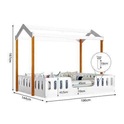 Imagem de Cama para Criança Infantil Ágatha Montessoriana Casal Casinha Branca/amêndoa Luminária Led