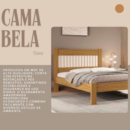 Imagem de Cama Para Quarto De Casal Tradicional Bela Estilo Moderna MDF Com Estrado Madeira com detalhe em friso