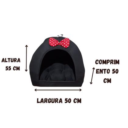 Imagem de Cama Pet Casinha Cabana Toca Iglu Almofada Cães Gato G Laço