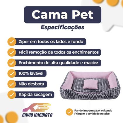 Imagem de cama pet medio 60 x 50 caminha para cachorro fundo impermeavel com ziper toda volta