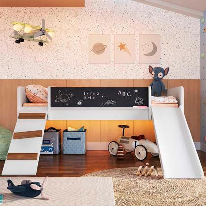 Imagem de Cama Playground Com Escorregador E Rampa Branco Lumi Completa Móveis