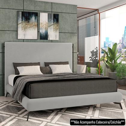 Imagem de Cama Queen Base Box 158x198cm Pés de Ferro Cold P02 Veludo Cinza - Mpozenato