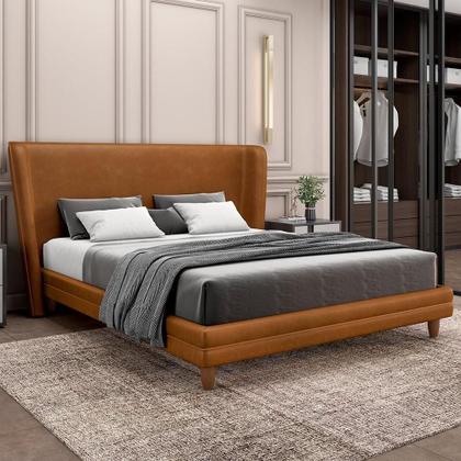 Imagem de Cama Queen Base Box Pés Madeira 168cm Suném P05 material sintético Whisky - Lyam Decor