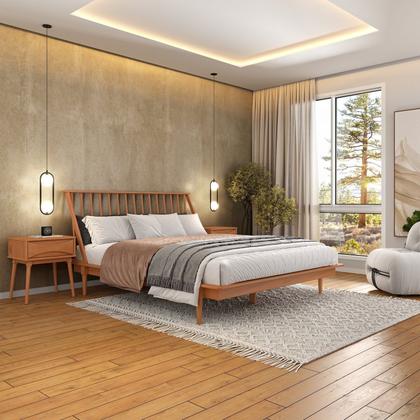 Imagem de Cama Queen em Madeira Maciça Nordik Caramel