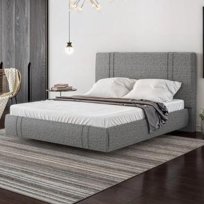 Imagem de Cama Queen Flutuante Com Cabeceira 160cm Astra W01 Linho Cinza Escuro Lyam Decor