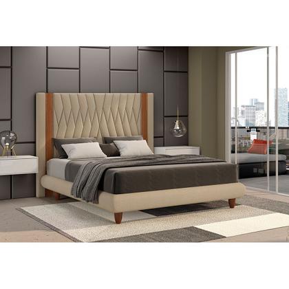 Imagem de Cama Queen Japonesa 176cm Pés Madeira Haru Linho Bege - Sallar Home