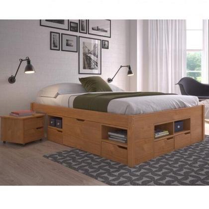 Imagem de Cama Queen Multifuncional Charme com Mesa de Cabeceira - Amêndoa