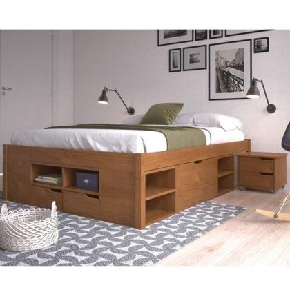 Imagem de Cama Queen Multifuncional Charme com Mesa de Cabeceira - Amêndoa