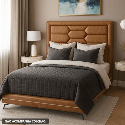 Imagem de Cama Queen Pés Ferro Otto com Cabeceira Roma Corano Caramelo Bouclé Off White - Nexta Casa