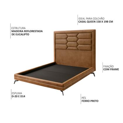 Imagem de Cama Queen Pés Ferro Otto com Cabeceira Roma Corano Caramelo Bouclé Off White - Nexta Casa