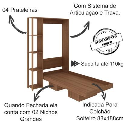 Imagem de Cama Retratil De Parede Solteiro CM8013 Amendoa Tecno Mobili