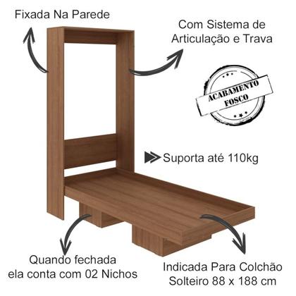 Imagem de Cama Retratil De Parede Solteiro CM8015 Amendoa Tecno Mobili