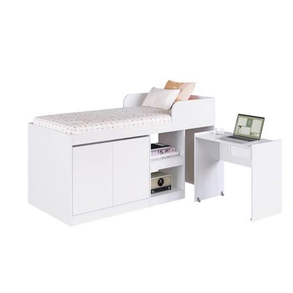 Imagem de Cama Solteiro 192cm Escrivaninha Retrátil Armário e Nichos