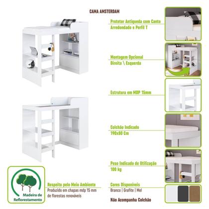 Imagem de Cama Solteiro 193,5cm Balcão com Porta Estante e Prateleiras