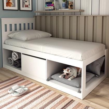 Imagem de Cama Solteiro 2 Nichos 1 Bau CM8037 Branco Tecno Mobili