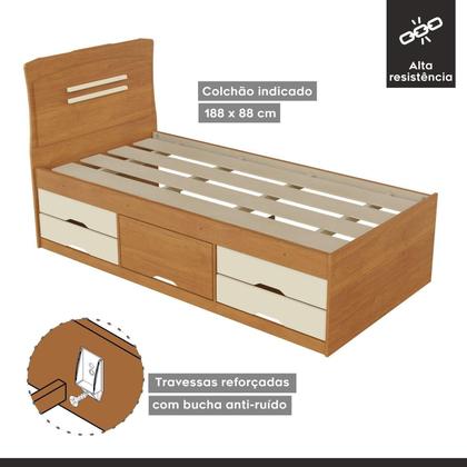 Imagem de Cama Solteiro 5 Gavetas com Puxador Embutido Alice Cinamomo/Off White