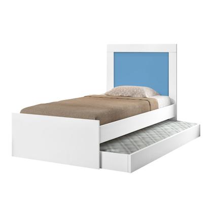 Imagem de Cama Solteiro Bibox Luara com Auxiliar e Colchões D33 para Quarto Criança Adolescente - Branco/azul