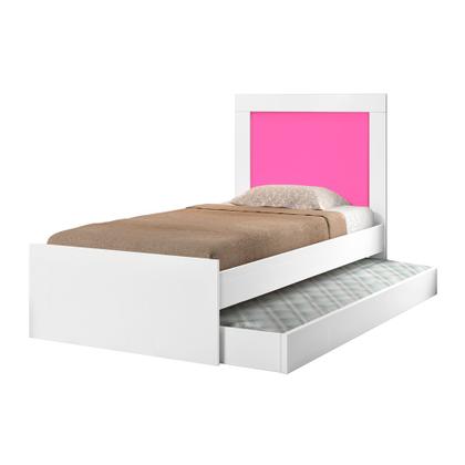 Imagem de Cama Solteiro Bibox Luara com Auxiliar e Colchões D33 para Quarto Menina Infantil - Branco/rosa