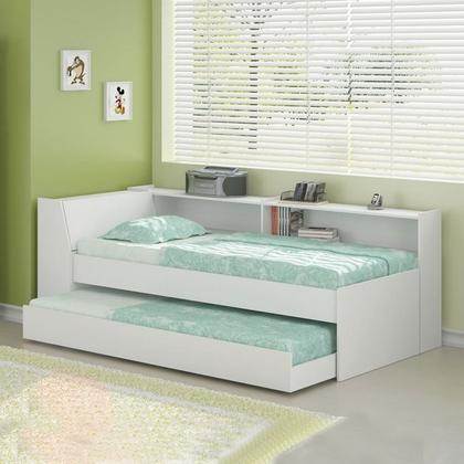 Imagem de Cama Solteiro Bicama Bau Estante 2 Nichos BB2829 Branco Dtall