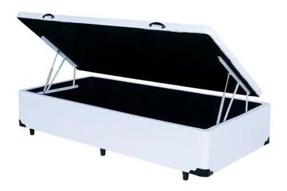 Imagem de Cama Solteiro Branca Estrutura Reforçada Baú Embutido Quarto Pistão a Gás