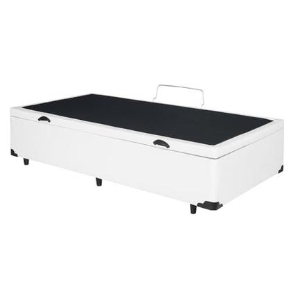Imagem de Cama Solteiro Branca Estrutura Reforçada Baú Embutido Quarto Pistão a Gás