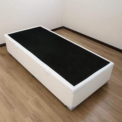 Imagem de Cama Solteiro Branca Estrutura Reforçada Baú Embutido Quarto Pistão a Gás