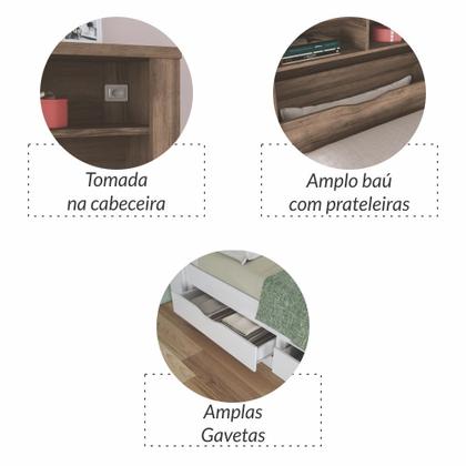 Imagem de Cama Solteiro C/ Gavetas Invicta Branco Santos Andira