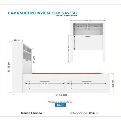 Imagem de Cama Solteiro C/ Gavetas Invicta Branco Santos Andira