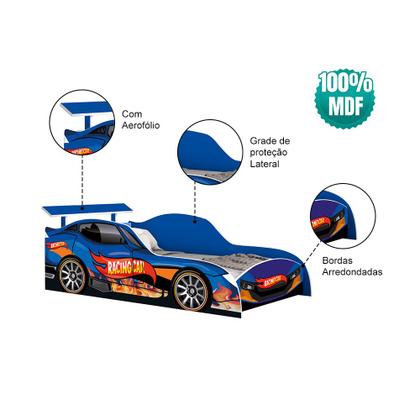 Imagem de Cama Solteiro Carro e Colchao Menino Azul - Azul / Racing Car