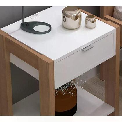 Imagem de Cama Solteiro Cm8004 E Mesa De Cabeceira Amendoa Branco