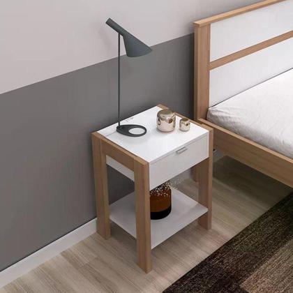 Imagem de Cama Solteiro Cm8004 E Mesa De Cabeceira Amendoa Branco