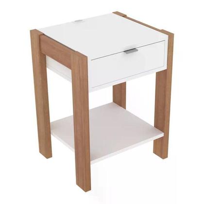 Imagem de Cama Solteiro Cm8004 E Mesa De Cabeceira Amendoa Branco