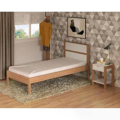 Imagem de Cama Solteiro Cm8004 E Mesa De Cabeceira Amendoa Branco