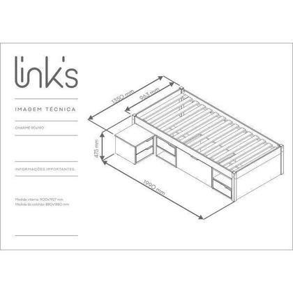 Imagem de Cama Solteiro com 3 Gavetas e 1 Mesa de Cabeceira Charme