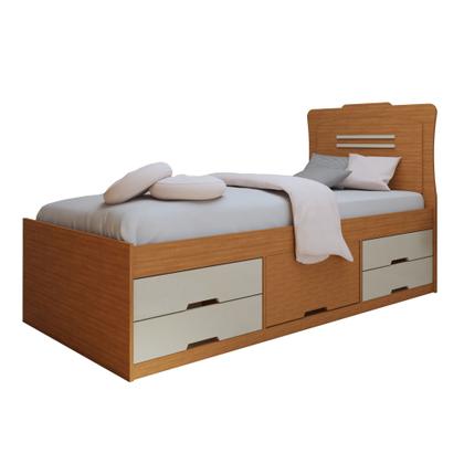 Imagem de Cama Solteiro com 5 Gavetas em MDF Júlia Cinamomo/Off White Marrom