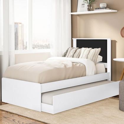 Imagem de Cama Solteiro Com Auxiliar Barcelona Branco Branco Preto Tebar