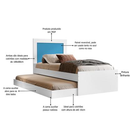 Imagem de Cama Solteiro Com Auxiliar Bicama Luara Quarto Varias Cores Com 2 Colchão