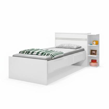 Imagem de Cama Solteiro com Baú 2 Gavetas e 3 Nichos Jade Branco