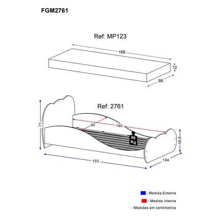 Imagem de Cama Solteiro com Colchão Incluso 88 x 188 cm  100% MDF Safira Multimóveis FG2761 Branca