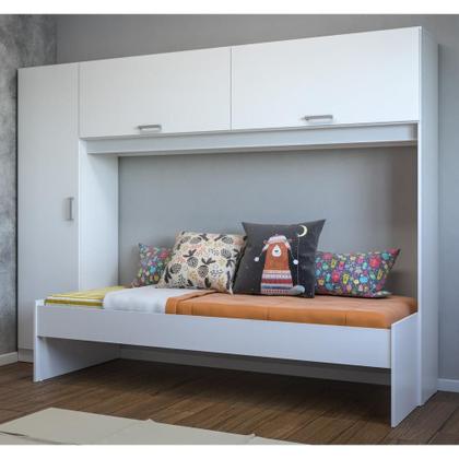 Imagem de Cama Solteiro com Colchão Incluso e Guarda Roupa Multimóveis Branco