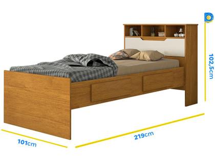 Imagem de Cama Solteiro Conquista Móveis Ravena Cinamomo e Off-White