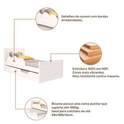 Imagem de Cama Solteiro Elza Branco com proteção lateral e cama auxiliar - 100% MDF - Cimol