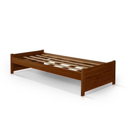 Imagem de Cama Solteiro Gabrieli Estrutura Reforçada Madeira Maciça Castanho