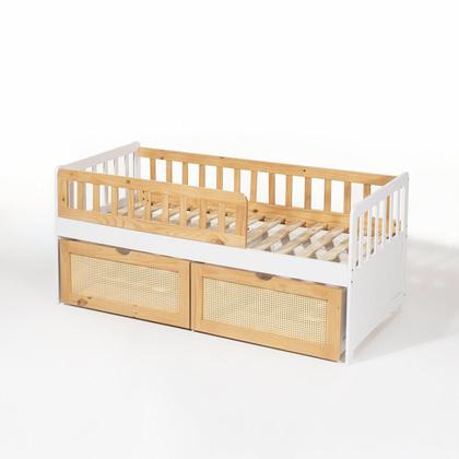 Imagem de Cama Solteiro Infantil com Dois Gavetões Madeira Maciça Lumi Branco/Carvalho
