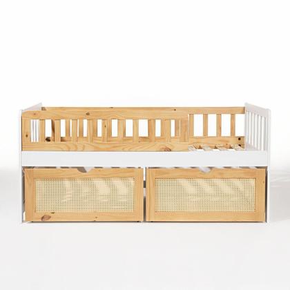 Imagem de Cama Solteiro Infantil com Dois Gavetões Madeira Maciça Lumi Branco/Carvalho