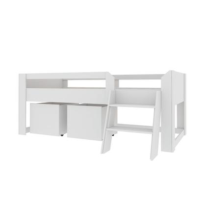 Imagem de Cama Solteiro Infantil com Escada e 2 Baús Serena Yescasa Branco