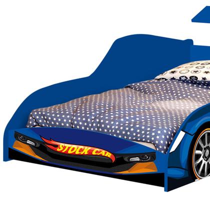 Imagem de Cama Solteiro Infantil Junvenil 188 x 88 cm  Com Colchão Menino Carro Corrida Stock Car Azul  Facil Acesso Quarto de Criança proteção lateral 