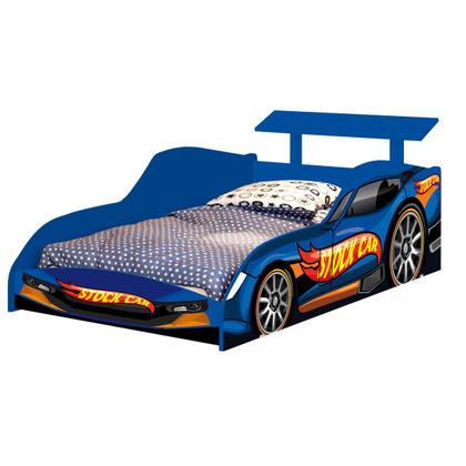 Imagem de Cama Solteiro Infantil Junvenil 188 x 88 cm  Com Colchão Menino Carro Corrida Stock Car Azul  Facil Acesso Quarto de Criança proteção lateral 