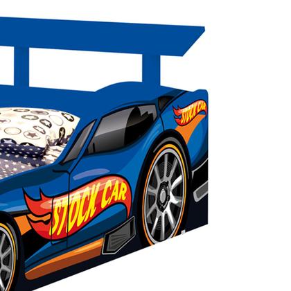 Imagem de Cama Solteiro Infantil Junvenil 188 x 88 cm  Com Colchão Menino Carro Corrida Stock Car Azul  Facil Acesso Quarto de Criança proteção lateral 