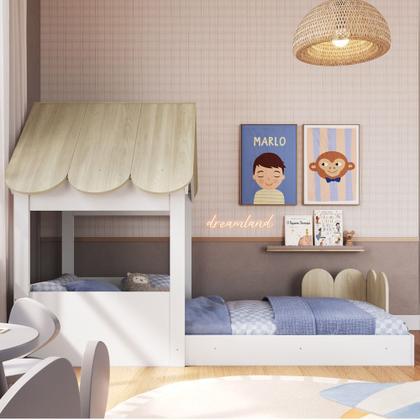 Imagem de Cama Solteiro Infantil Montessoriana Casinha Nana Branco/Carvalho C06 - Mpozenato